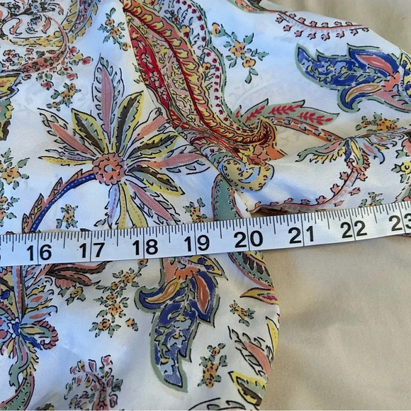 Zara Women Sm Paisley V-Neck Flutter Hem Bell Sleeve Drawstring Waist Boho Top - Picture 9 of 11